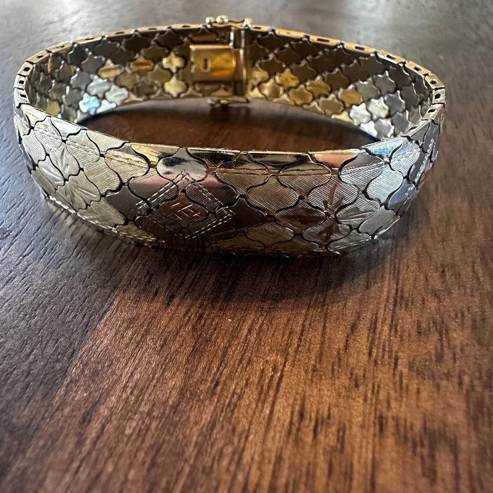 Silver and Gold Patterned Bracelet